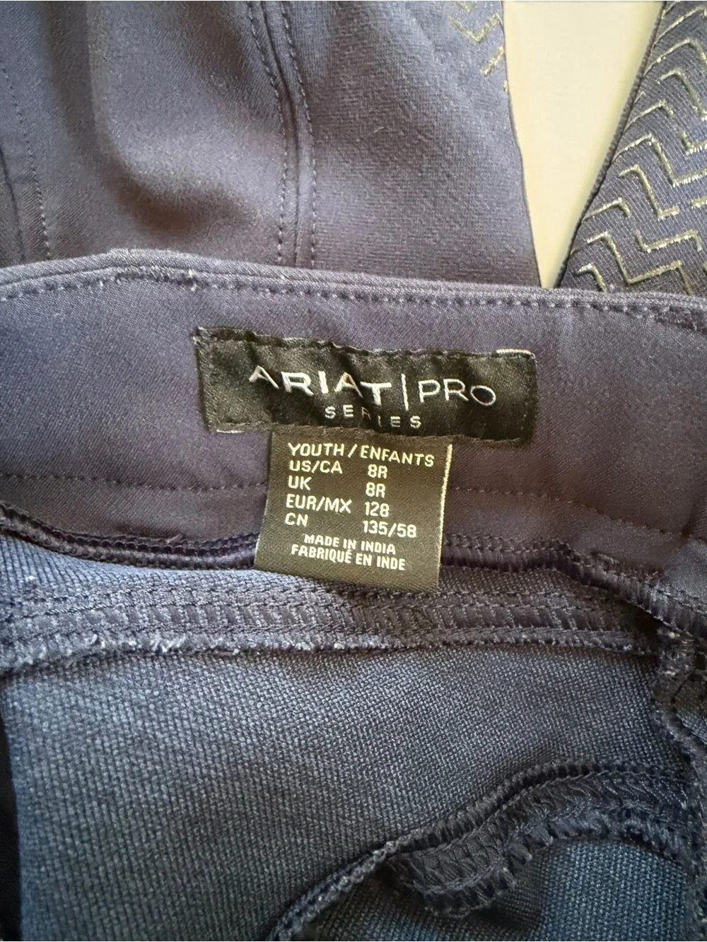 ARIAT EUC/LN Navy Blue Pro Series Youth Riding Breeches w/ Knee Grip